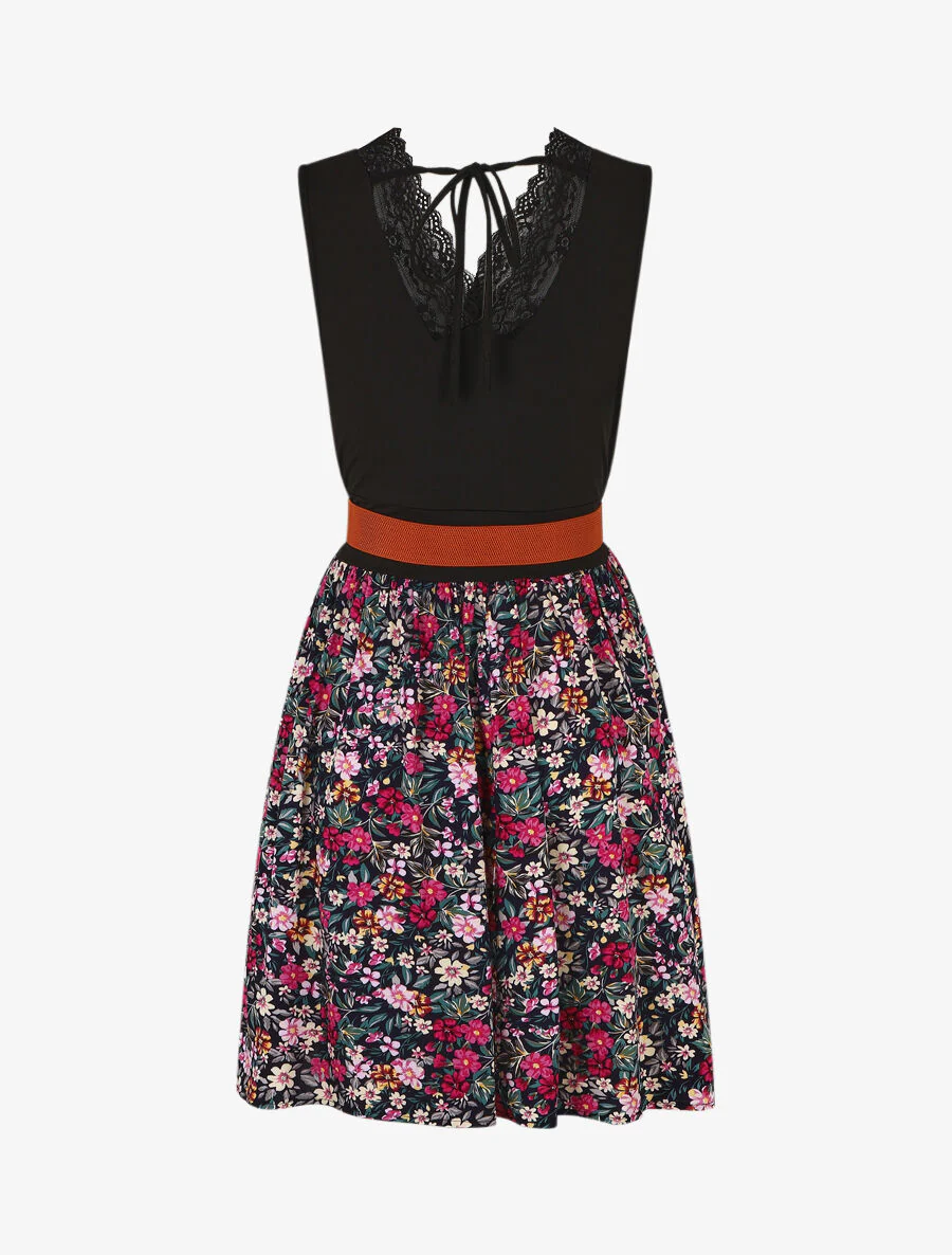 Mouwloze gebloemde midi-jurk met kanten kraag - marineblauw - Image 2