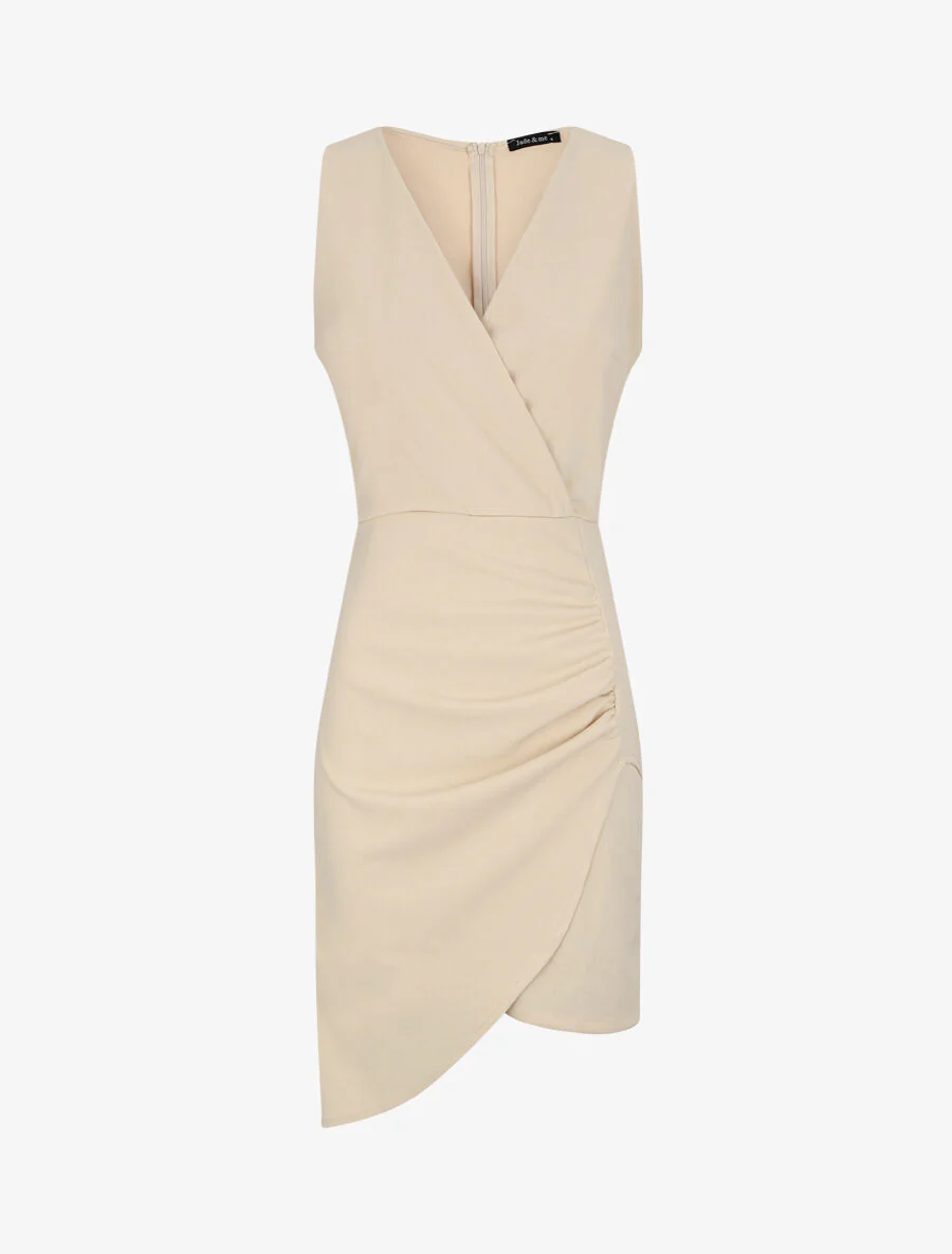 Mouwloze gedrapeerde jurk - Beige