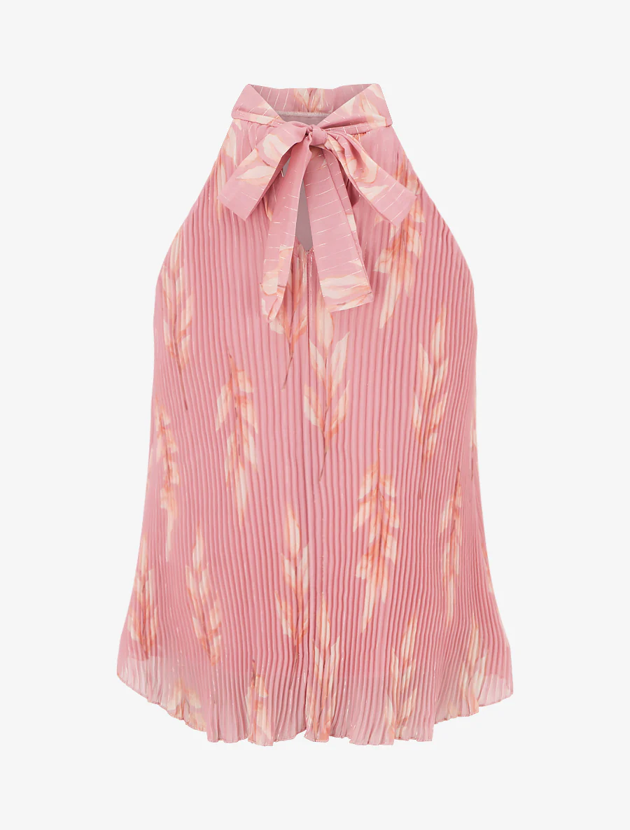 Mouwloze geplooide top met bladprint - Roos - Image 2