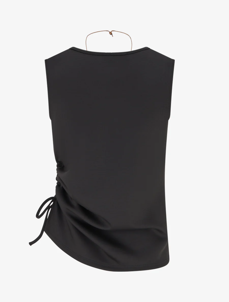 Mouwloze gerimpelde top met ronde hals. - Zwart - Image 2