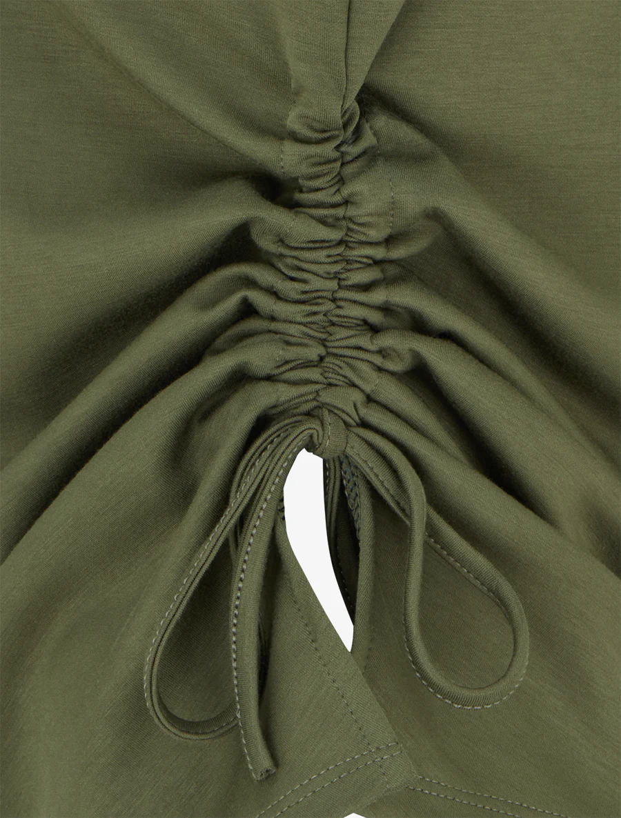 Mouwloze gerimpelde top met ronde hals. - Kaki - Image 3