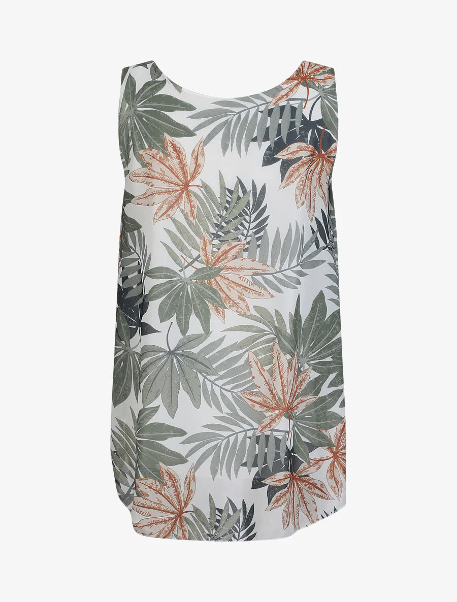Mouwloze gevallen top met herfstbladeren print - wit - Image 2