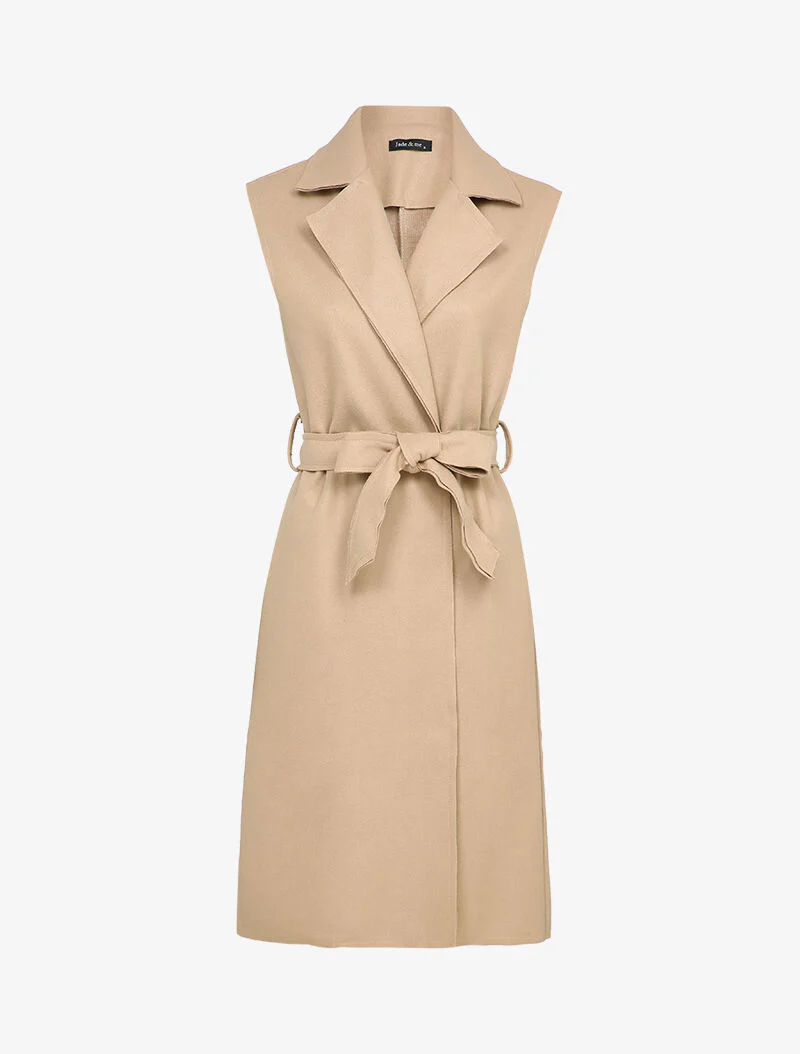 Mouwloze halflange jas - Beige