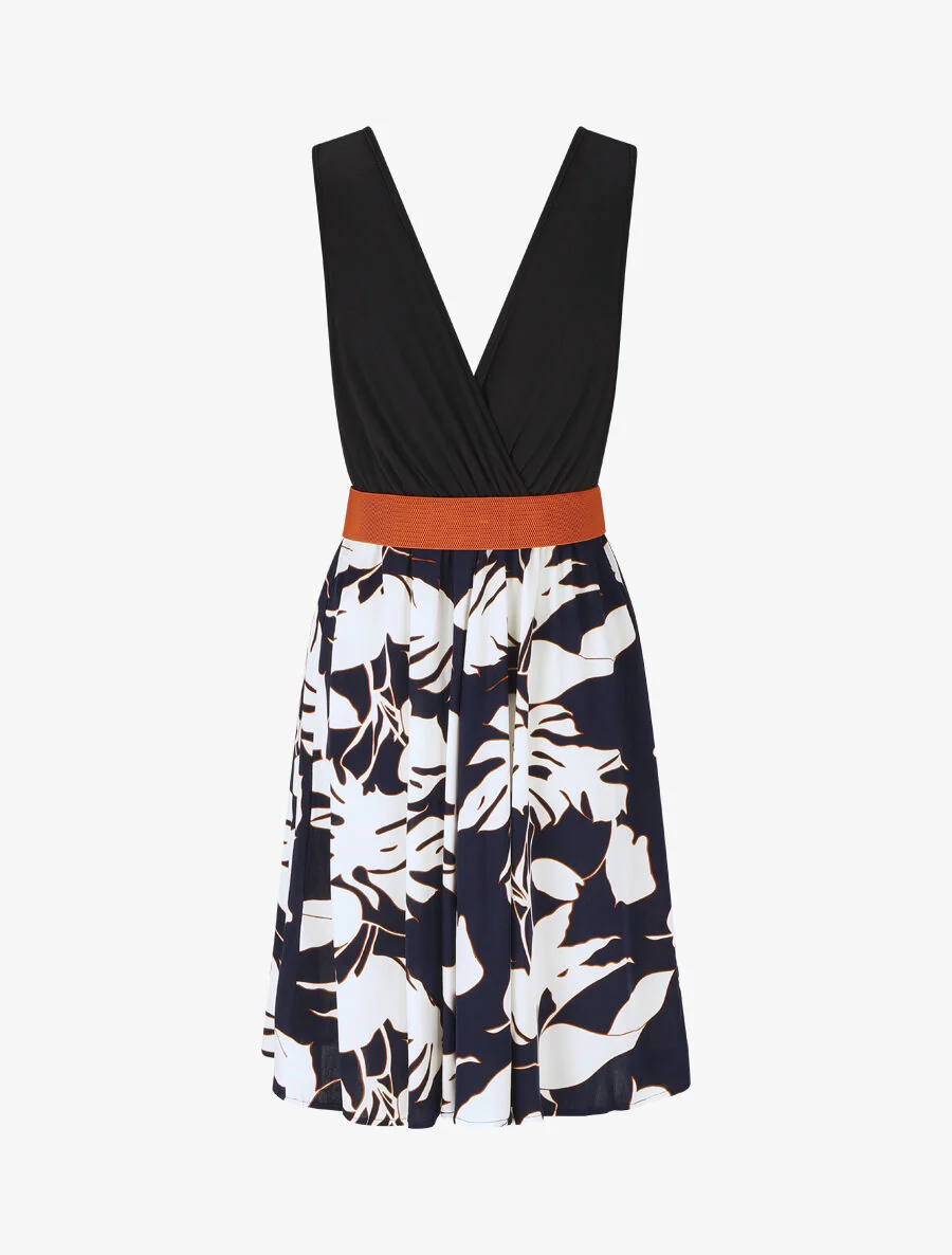 Mouwloze halflange jurk met tropische print - Marineblauw - Image 2