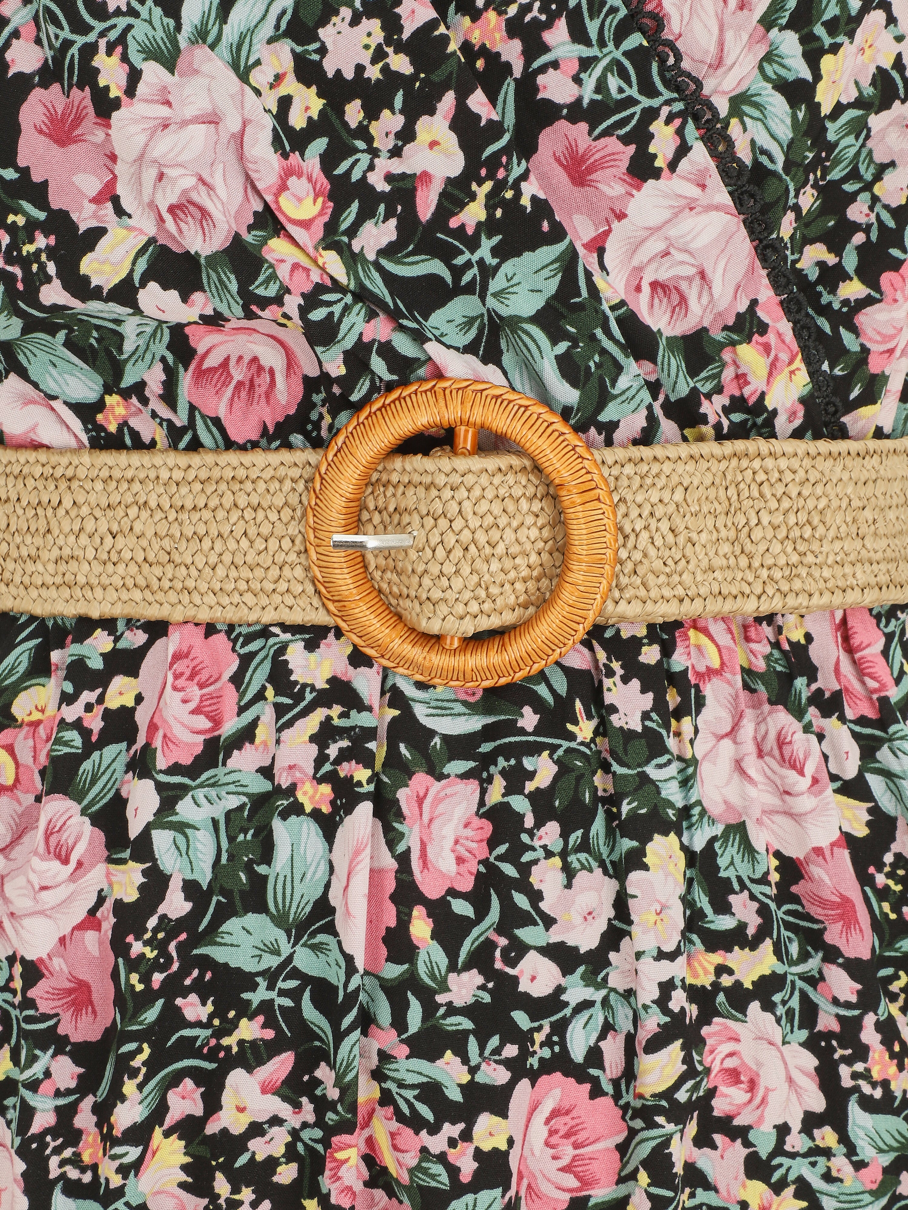 Mouwloze halflange jurk met wilde bloemenprint - zwart - Image 3