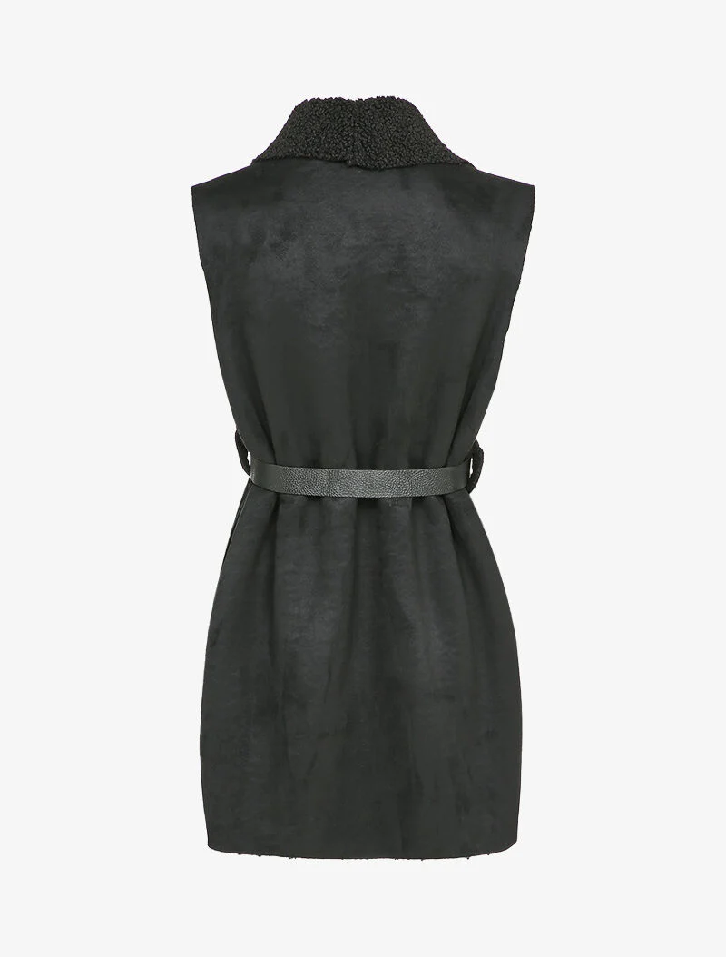 Mouwloos vest in schapenvachtstijl - Zwart - Image 2