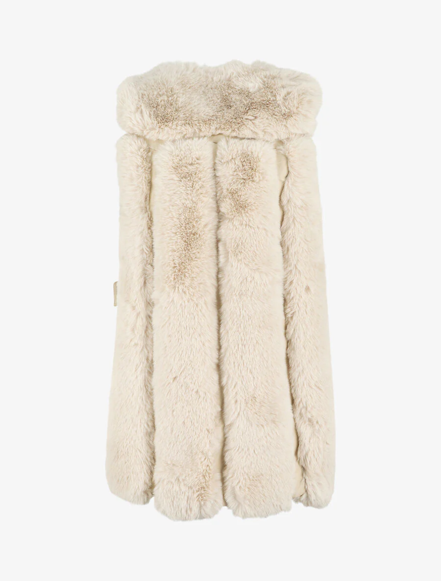 Mouwloze jas van nepbont - Beige - Image 2