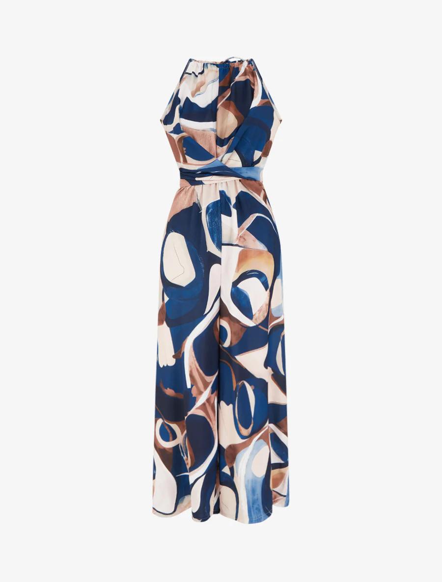 Mouwloze jumpsuit met abstracte print - Marine