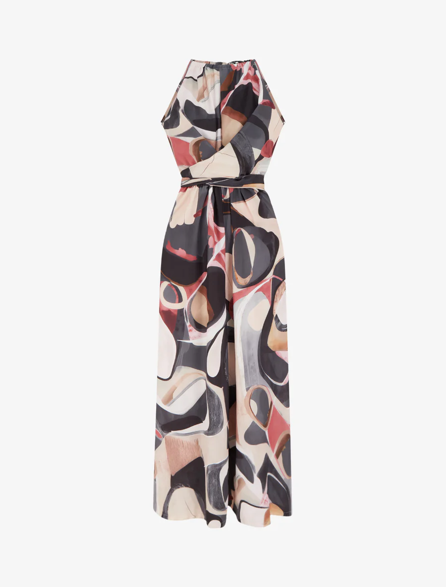 Mouwloze jumpsuit met abstracte print - Zwart