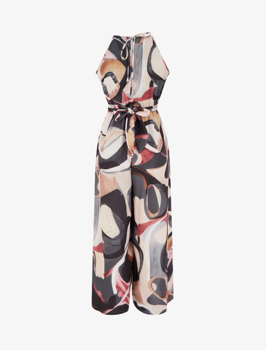 Mouwloze jumpsuit met abstracte print - Zwart - Image 2