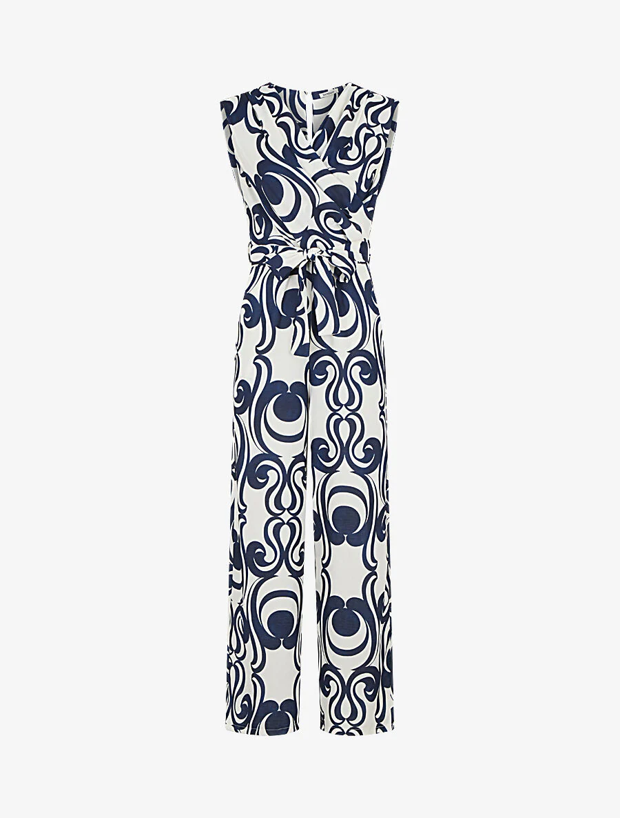 Mouwloze jumpsuit met grafische print - Donkerblauw