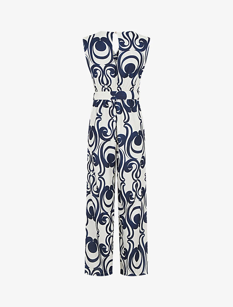 Mouwloze jumpsuit met grafische print - Donkerblauw - Image 2