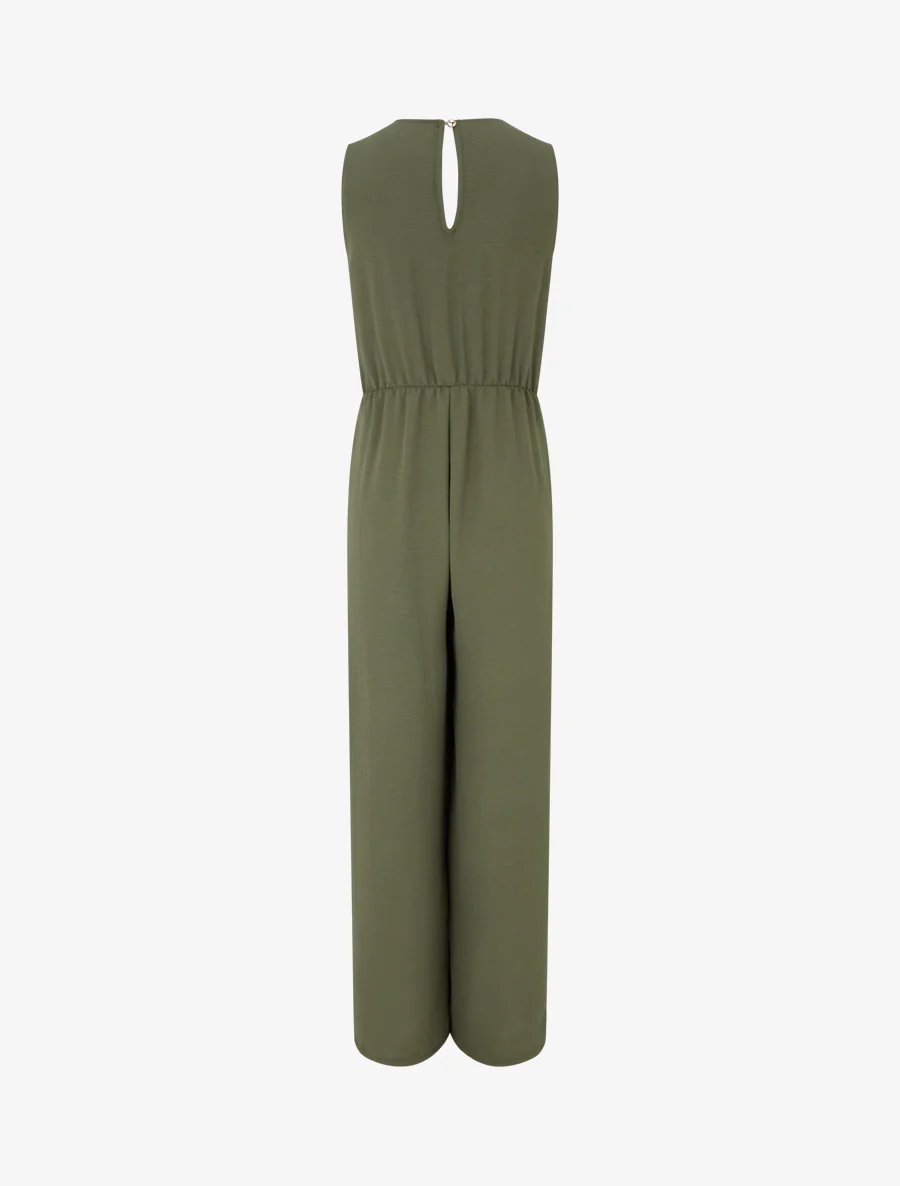 Mouwloze jumpsuit met overslagkraag - Kaki - Image 2
