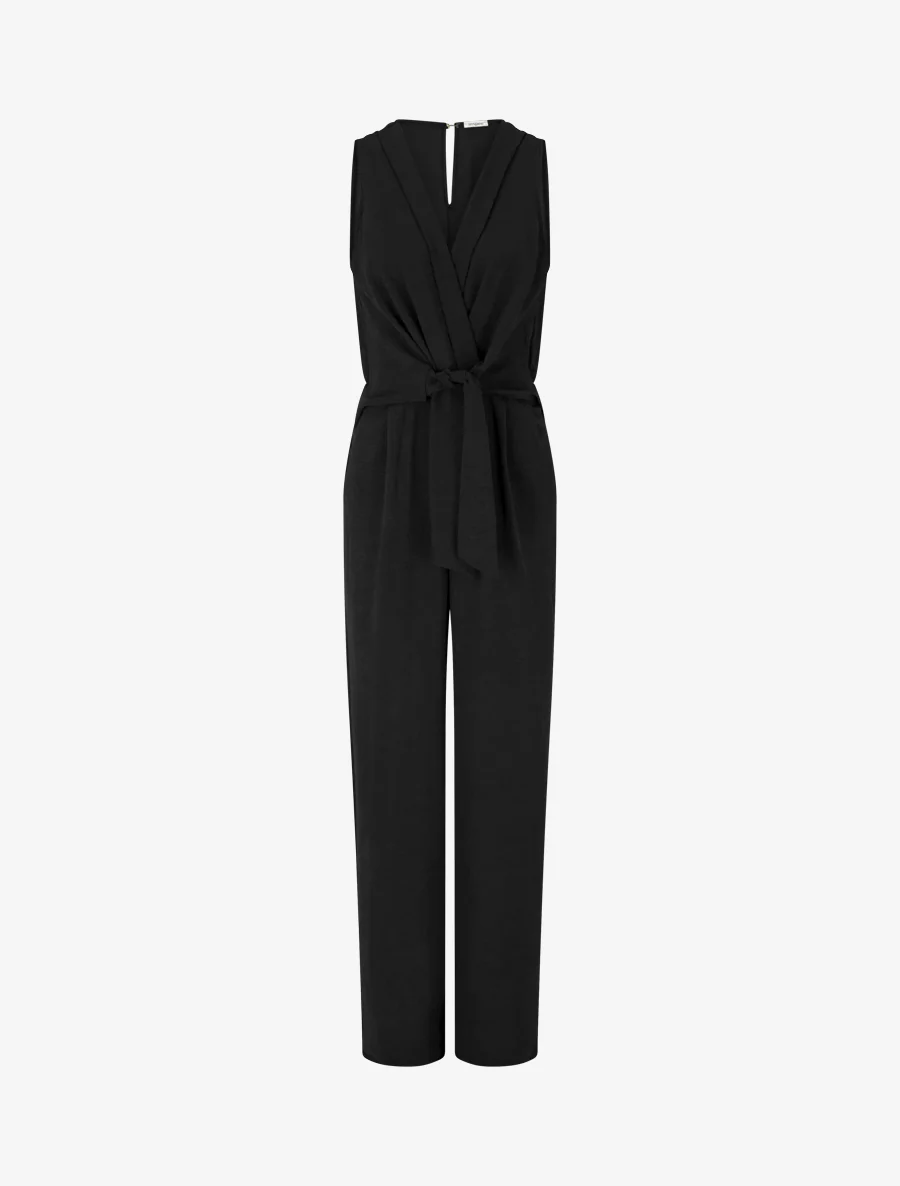 Mouwloze jumpsuit met overslagkraag - Zwart