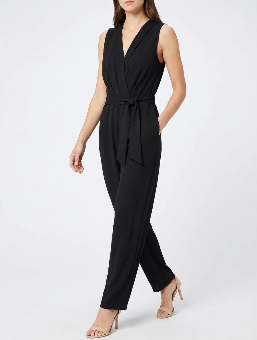 Mouwloze jumpsuit met overslagkraag - Zwart - Image 4