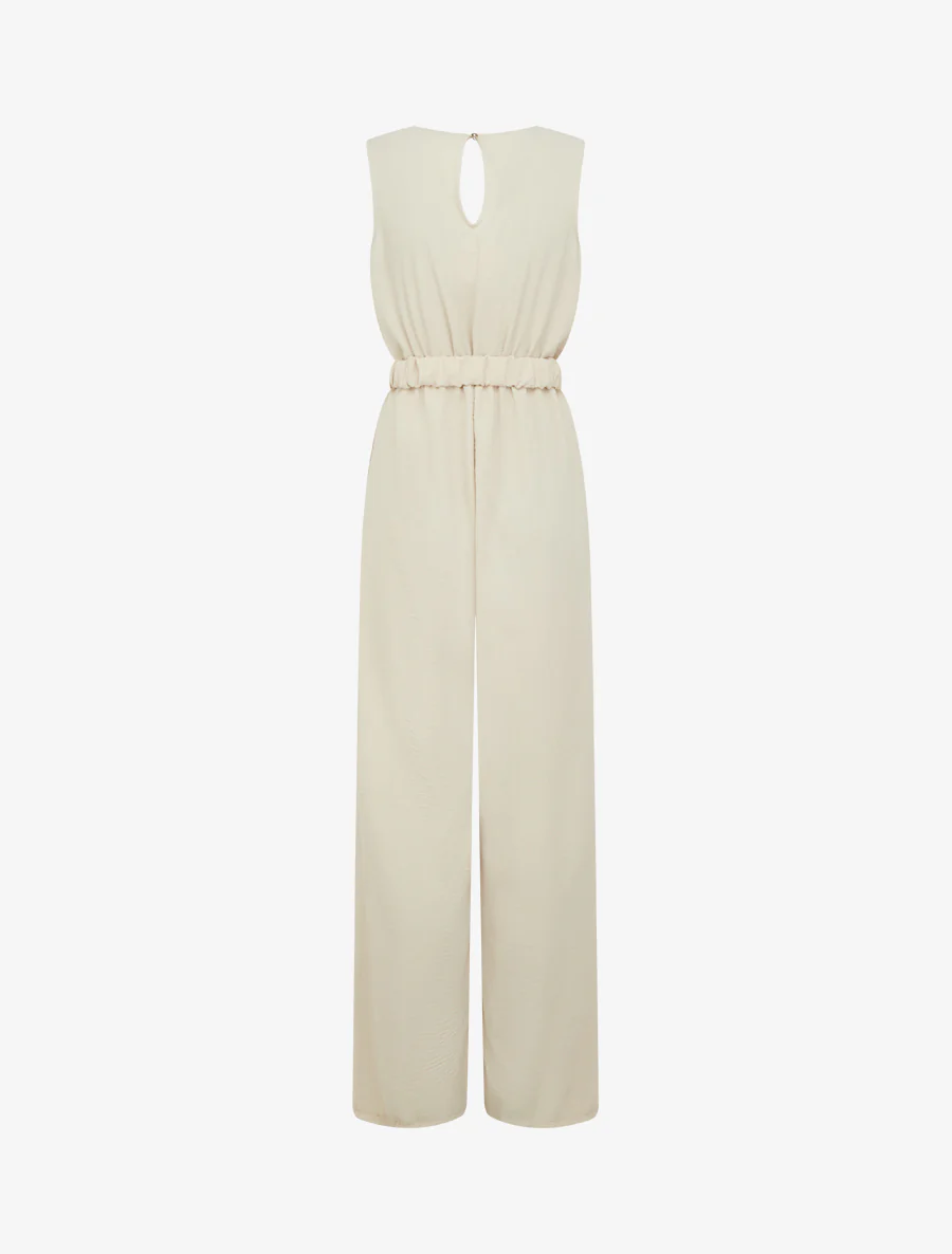 Mouwloze jumpsuit met riem - Beige - Image 2
