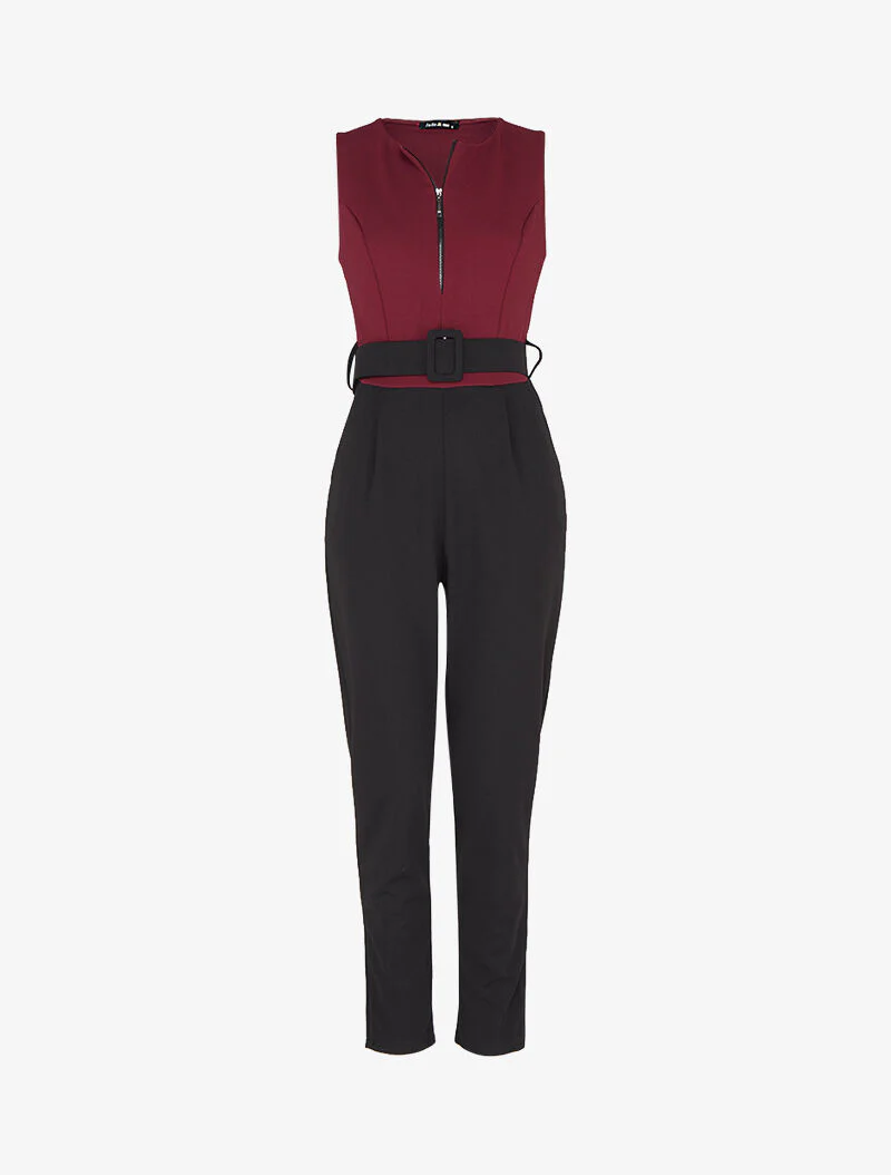 Mouwloze jumpsuit met ritssluiting - Bordeaux