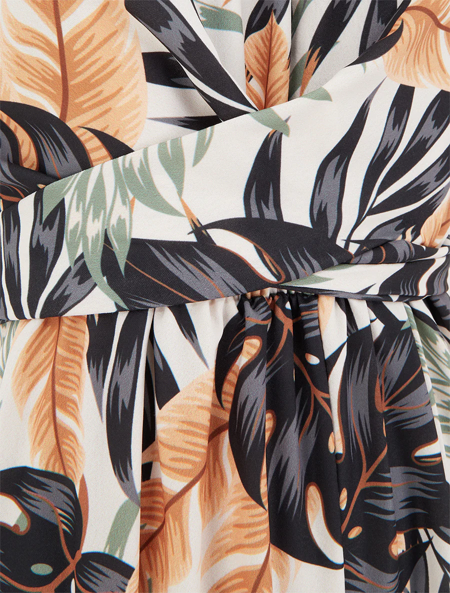 Mouwloze jumpsuit met tropische print - Zwart - Image 3
