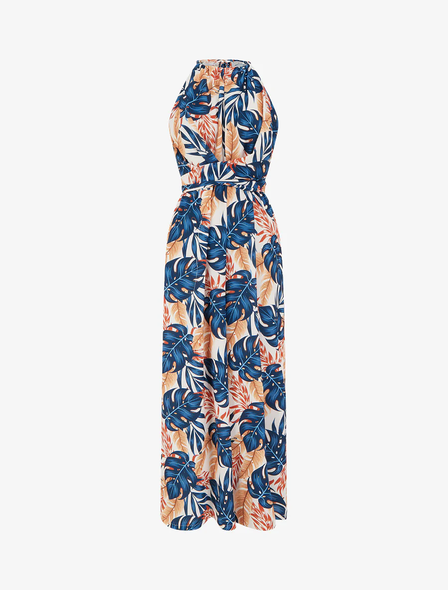 Mouwloze jumpsuit met tropische print - Marine