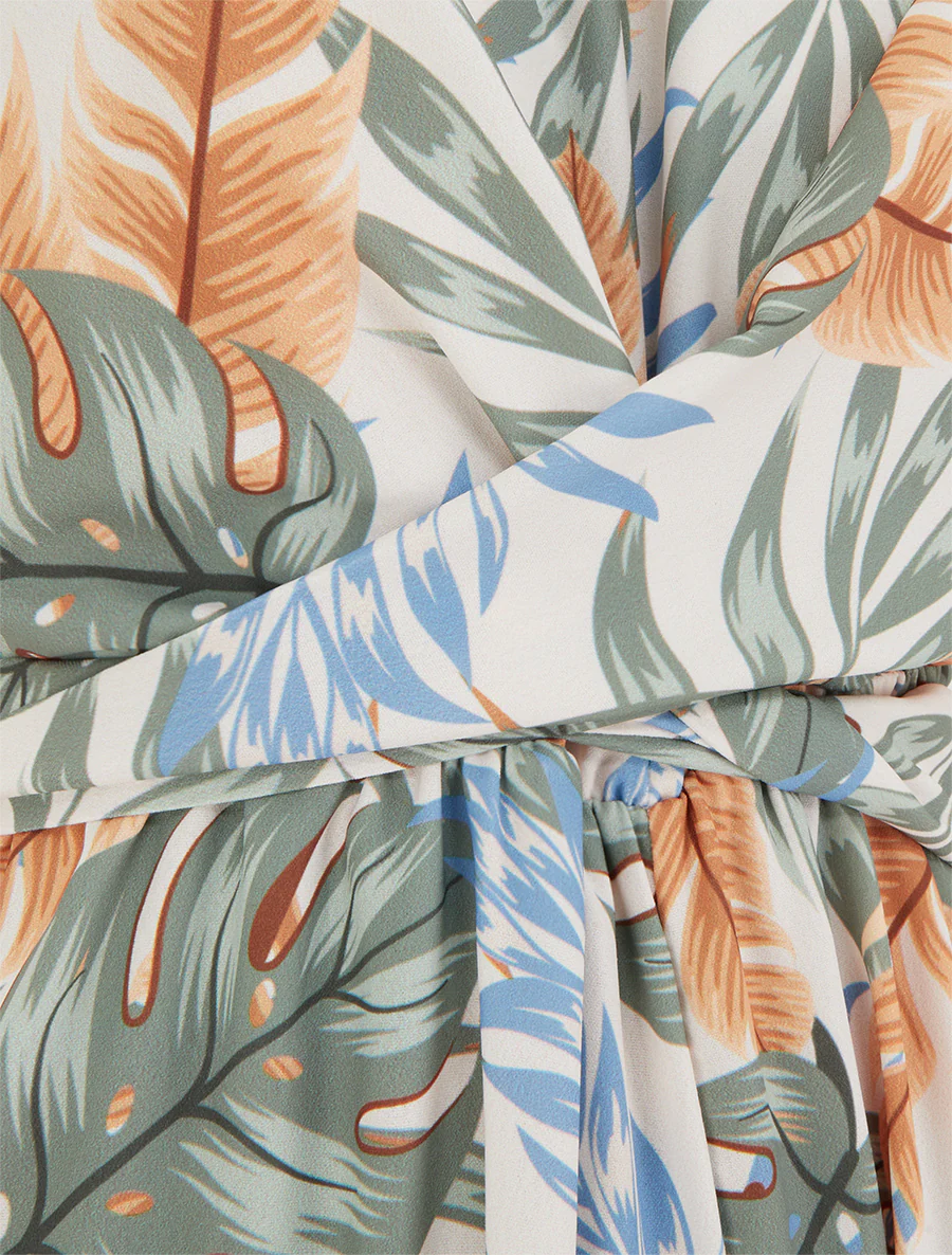 Mouwloze jumpsuit met tropische print - Kaki - Image 3