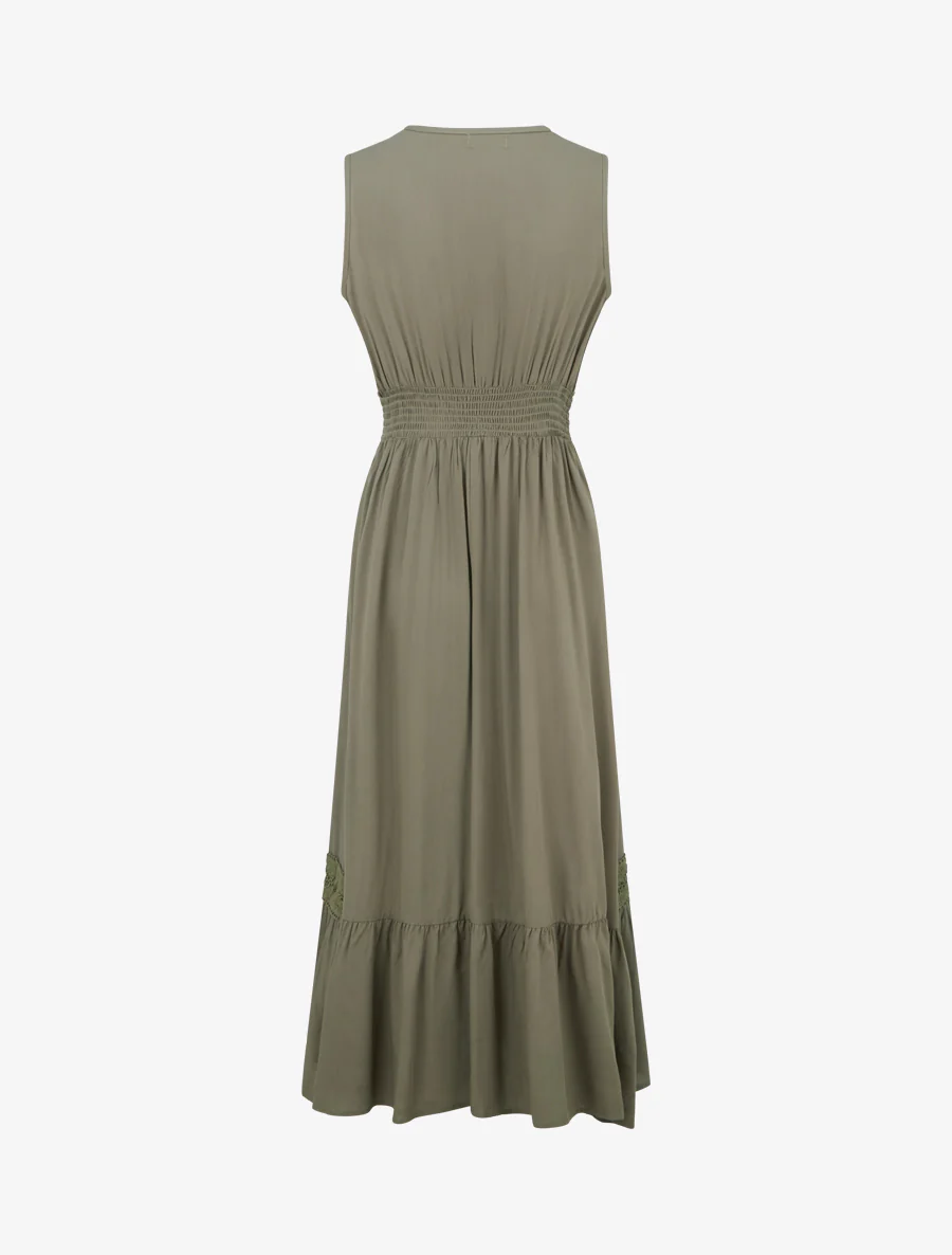 Mouwloze jurk met borduursels - Kaki - Image 2