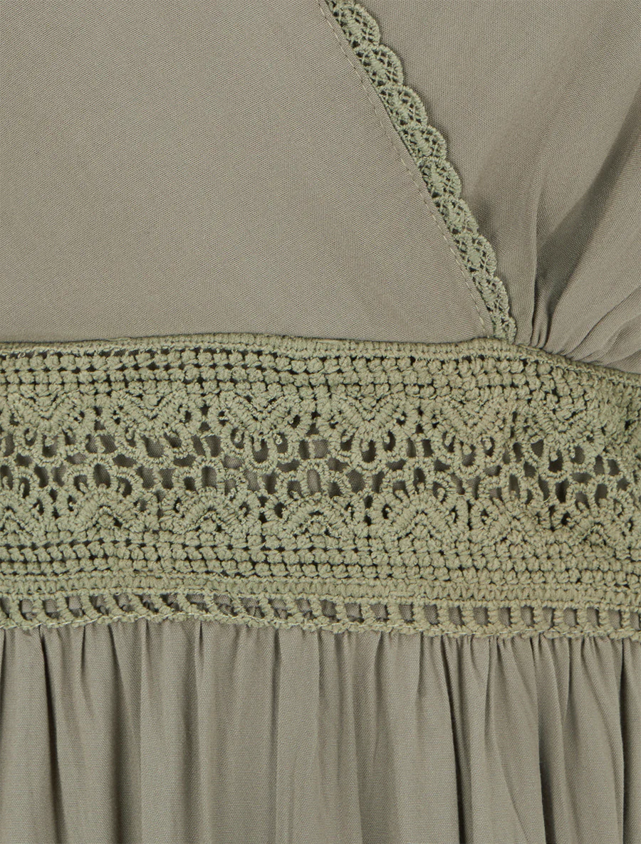 Mouwloze jurk met borduursels - Kaki - Image 3
