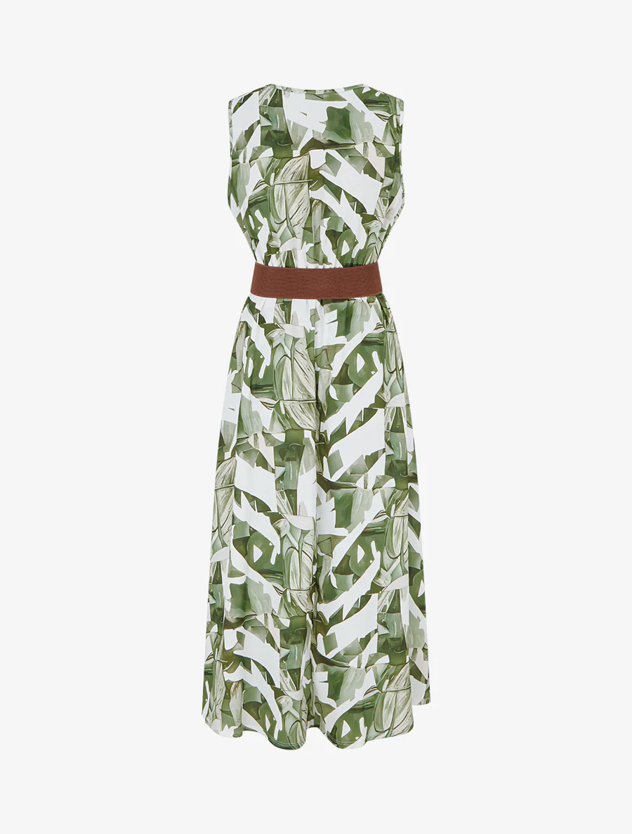 Mouwloze jurk met fantasieprint - Kaki - Image 2