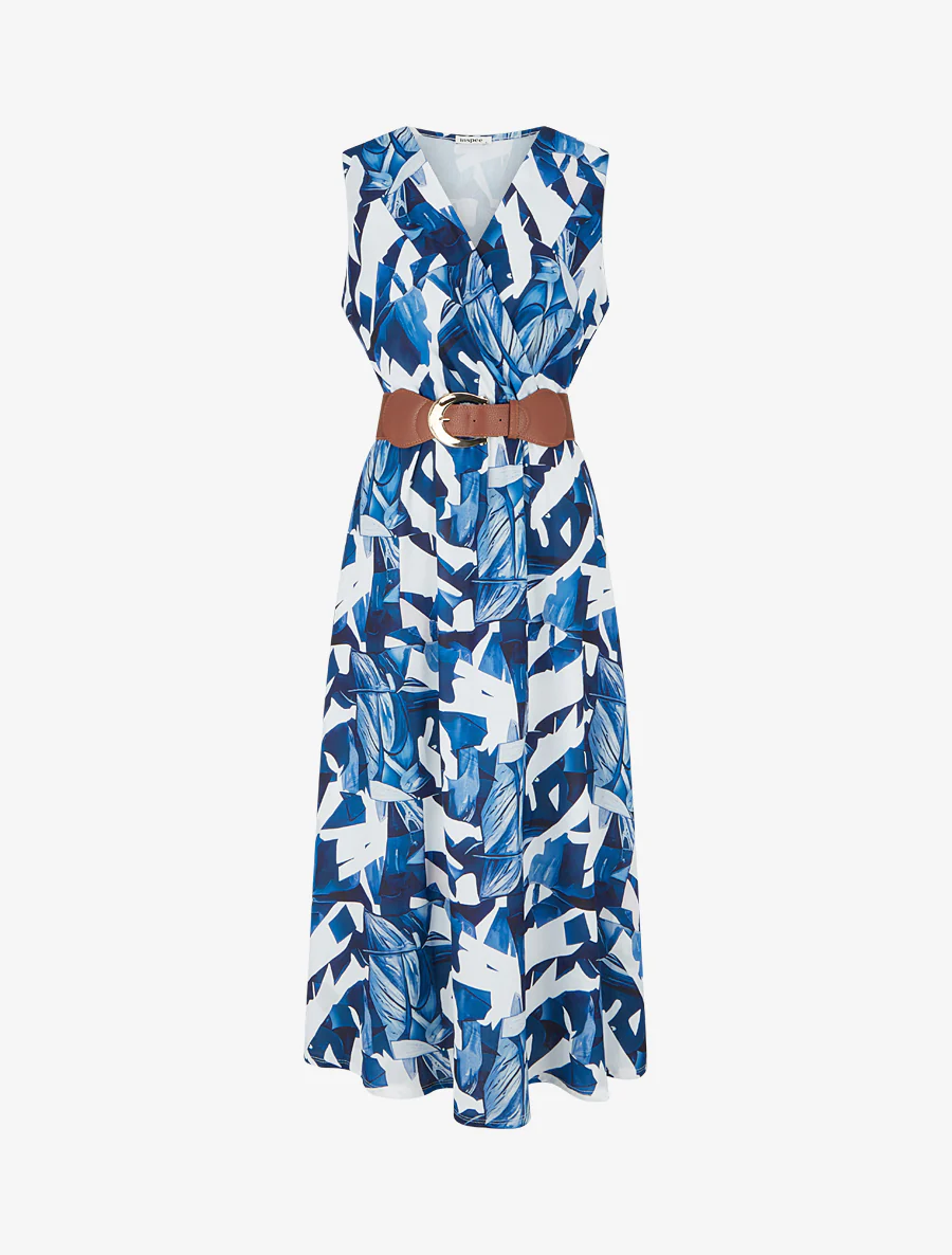 Mouwloze jurk met fantasieprint - Marine