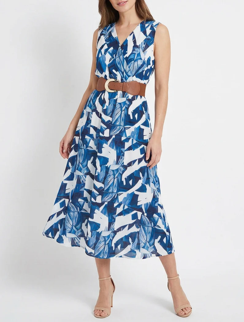 Mouwloze jurk met fantasieprint - Marine - Image 4
