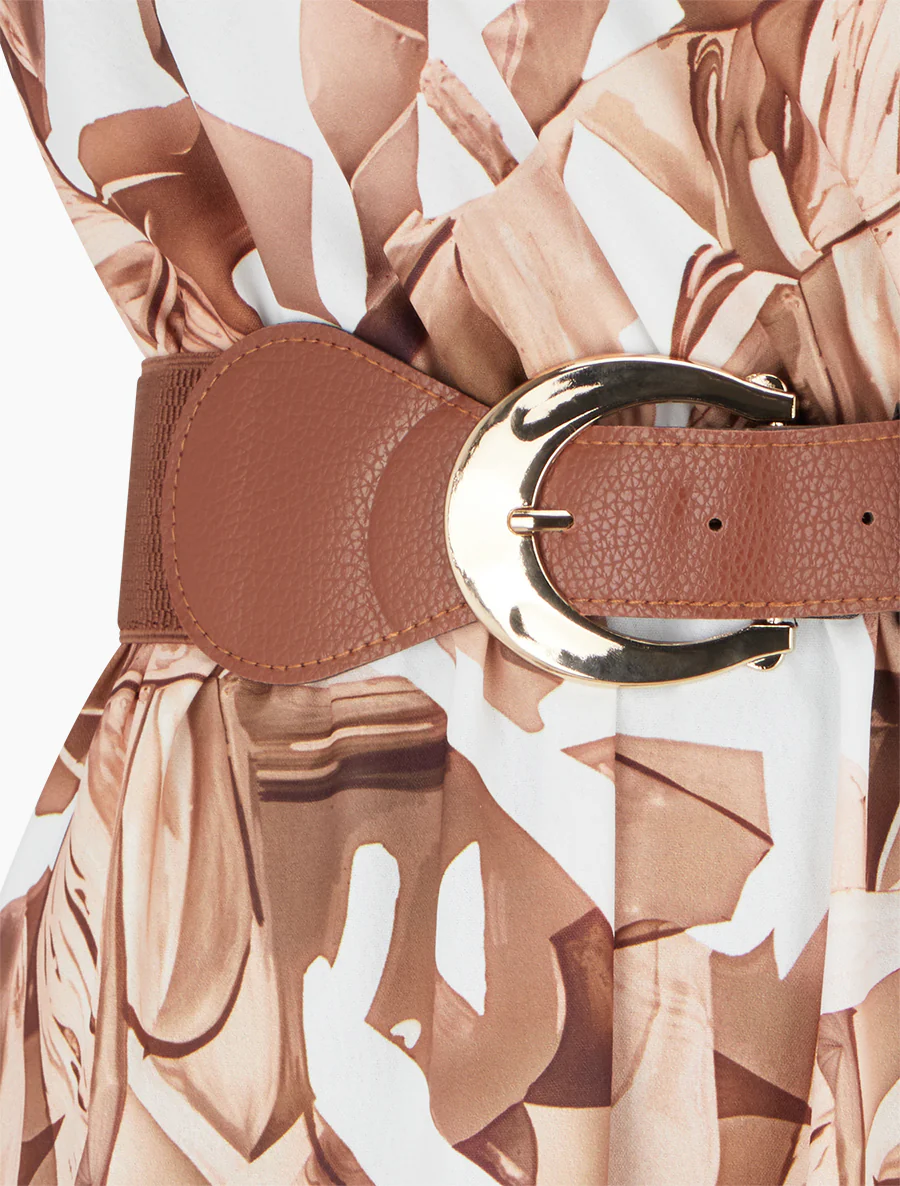 Mouwloze jurk met fantasieprint - Kameel - Image 3