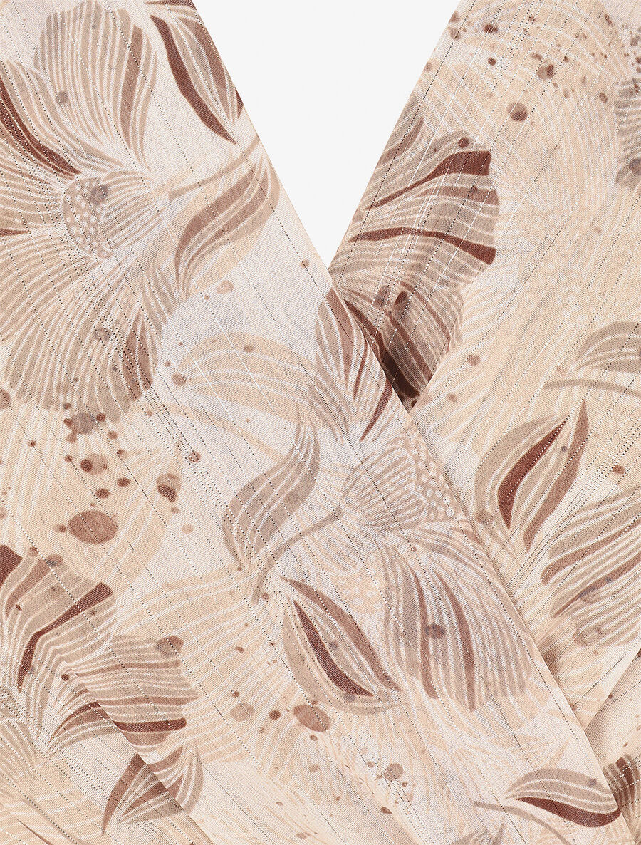 Mouwloze jurk met iriserende bloemenprint - Beige - Image 3
