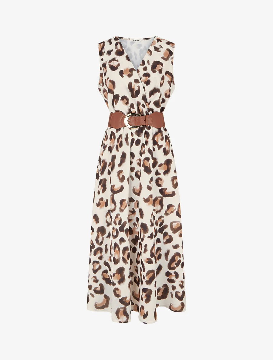 Mouwloze jurk met luipaardprint - Bruin