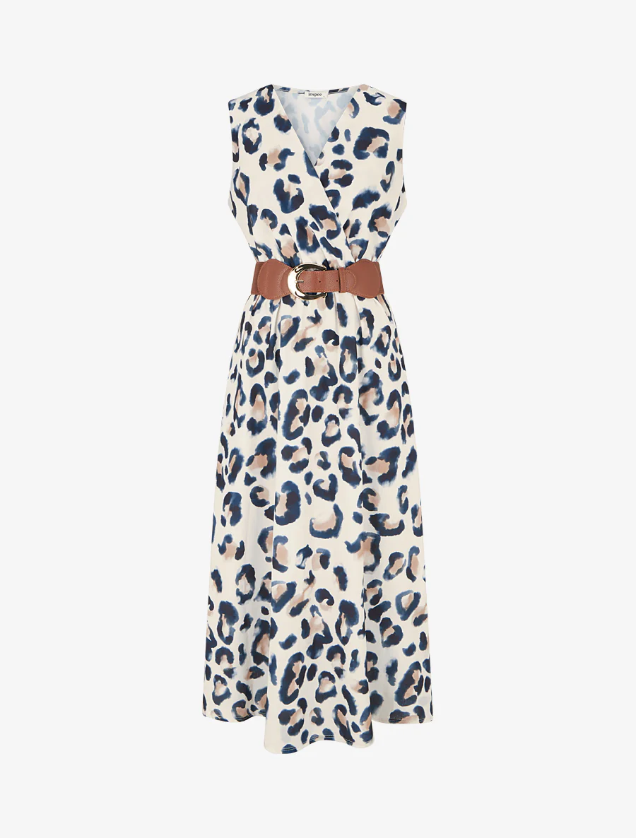 Mouwloze jurk met luipaardprint - Marine