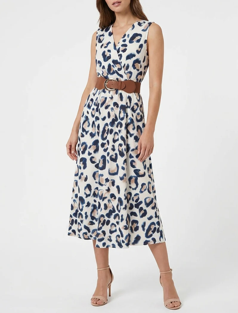 Mouwloze jurk met luipaardprint - Marine - Image 4