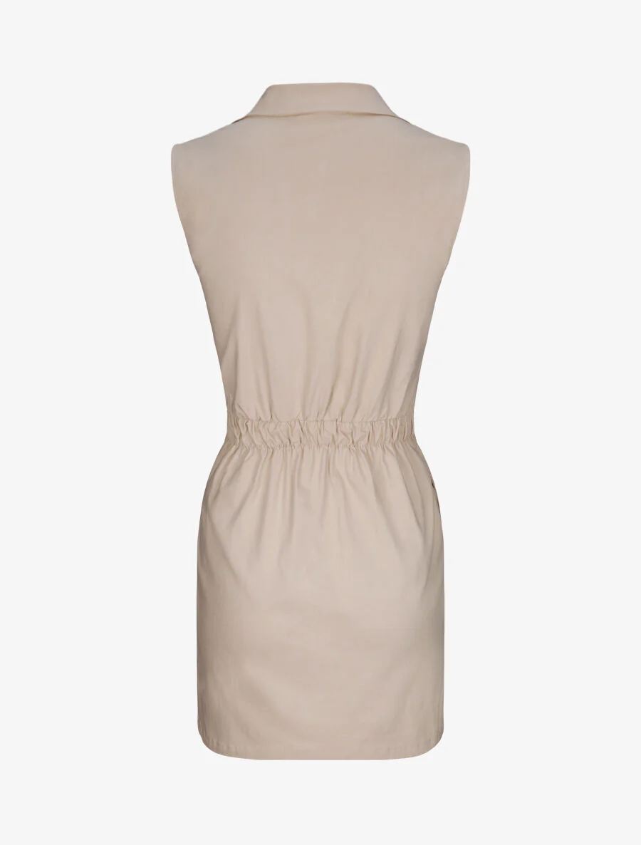 Mouwloze jurk met riem - beige - Image 2
