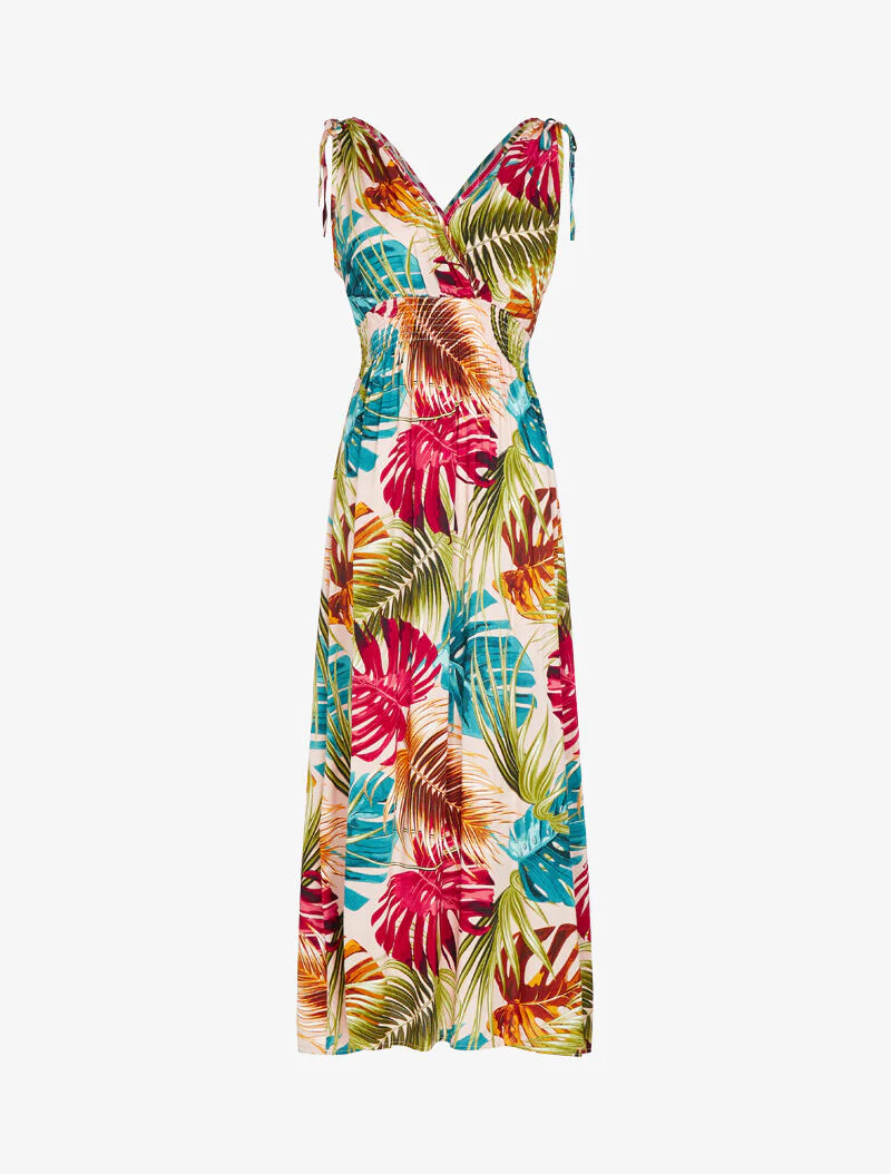 Mouwloze jurk met tropische print - blauw