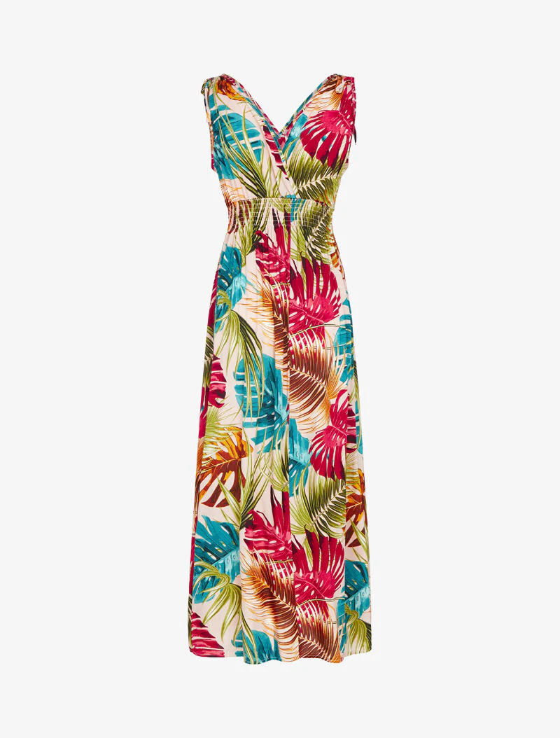 Mouwloze jurk met tropische print - blauw - Image 2
