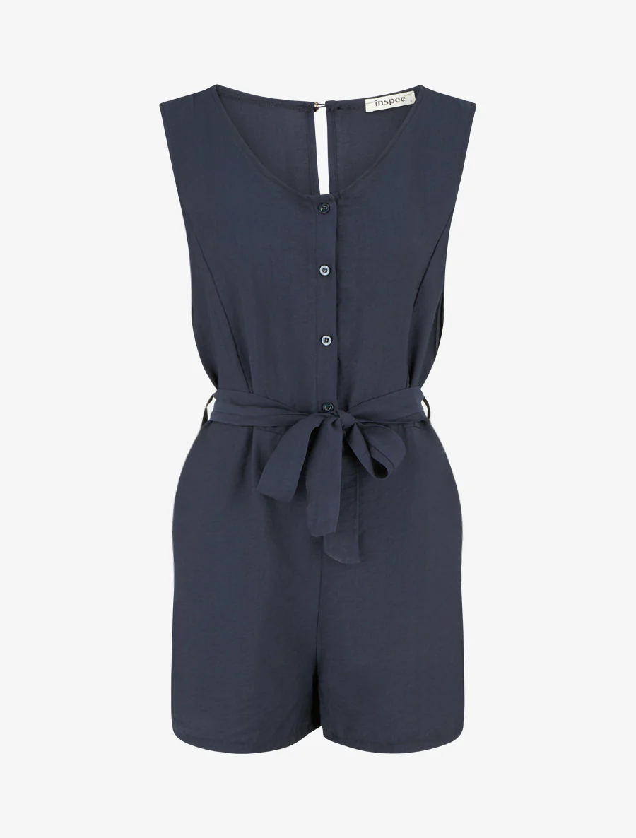 Mouwloze knoopsluiting playsuit - Marine
