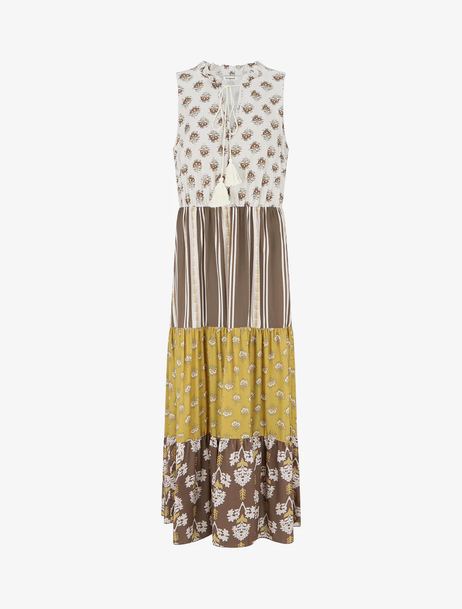 Mouwloze lange jurk met bloemenpatchwork - Mol