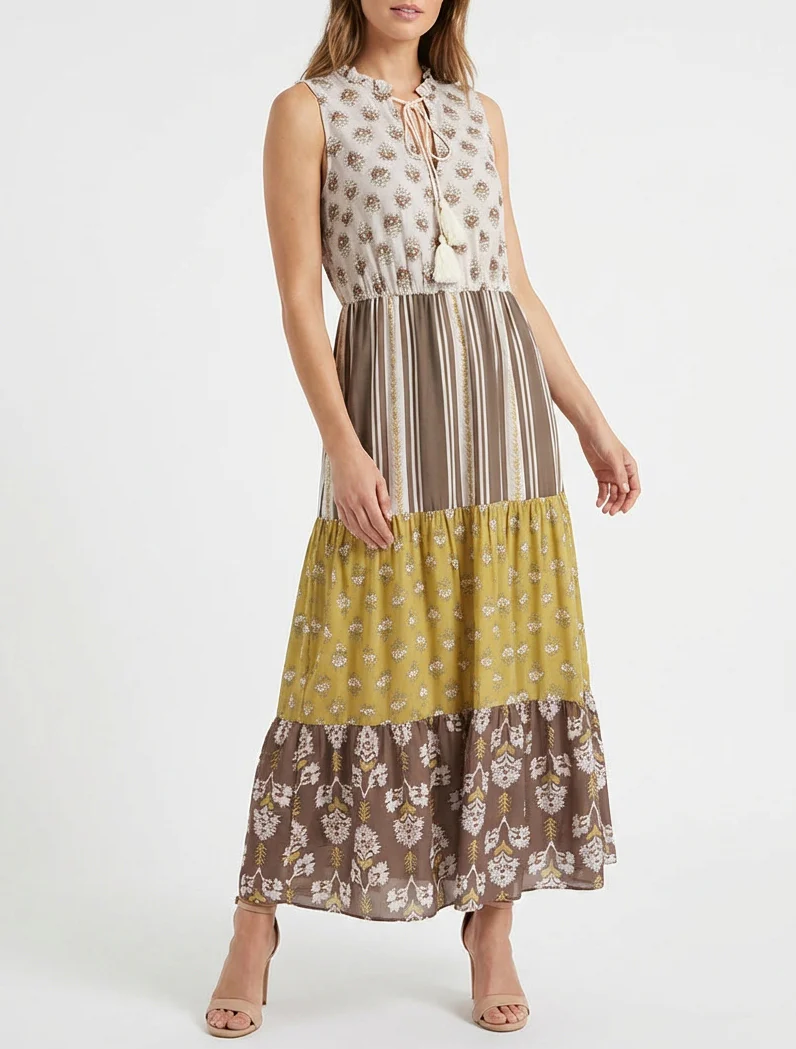 Mouwloze lange jurk met bloemenpatchwork - Mol - Image 4