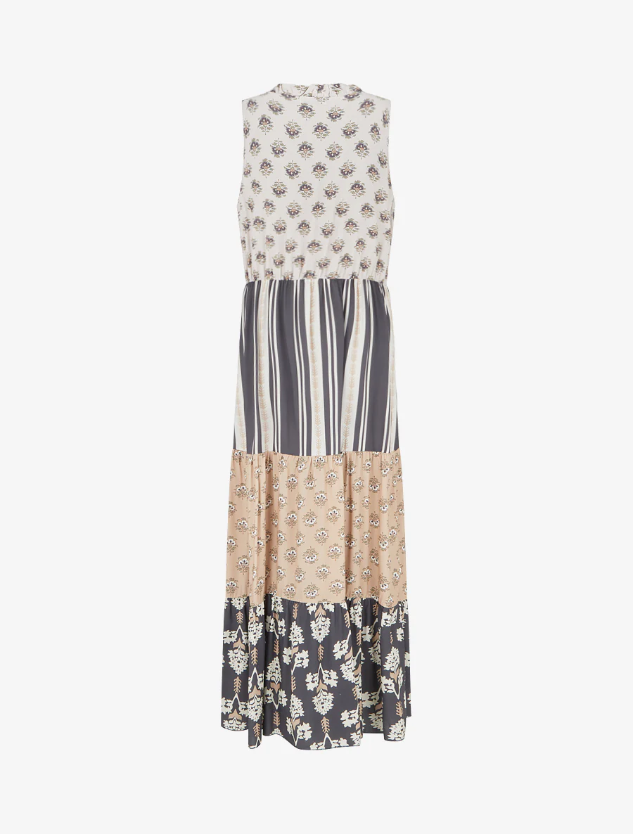 Mouwloze lange jurk met bloemenpatchwork - Zwart - Image 2