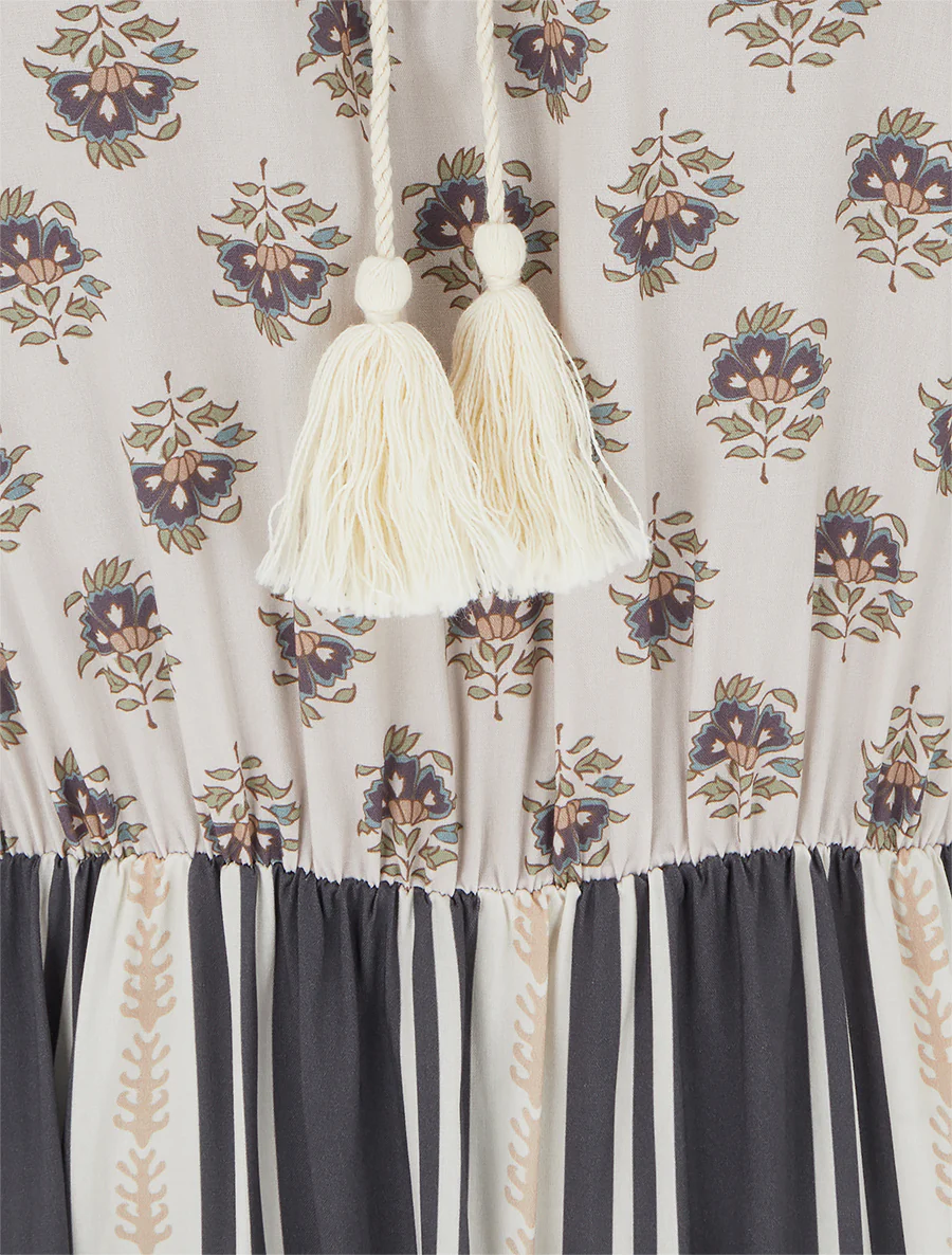 Mouwloze lange jurk met bloemenpatchwork - Zwart - Image 3
