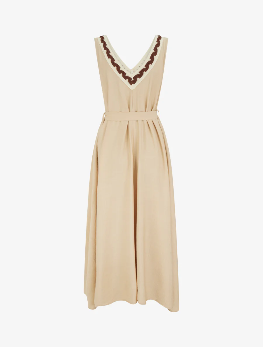 Mouwloze lange jurk met fantasie V-hals - Beige - Image 2