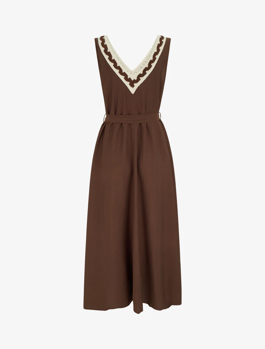 Mouwloze lange jurk met fantasie V-hals - Bruin - Image 2