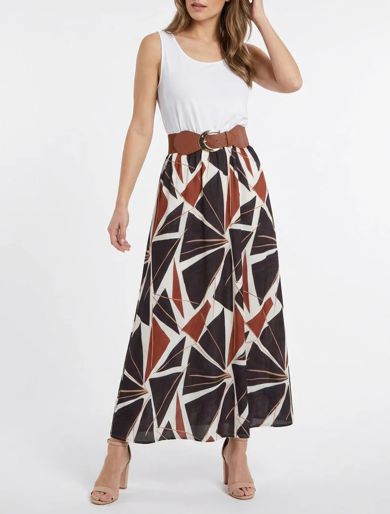 Mouwloze lange jurk met grafische print - Zwart - Image 4