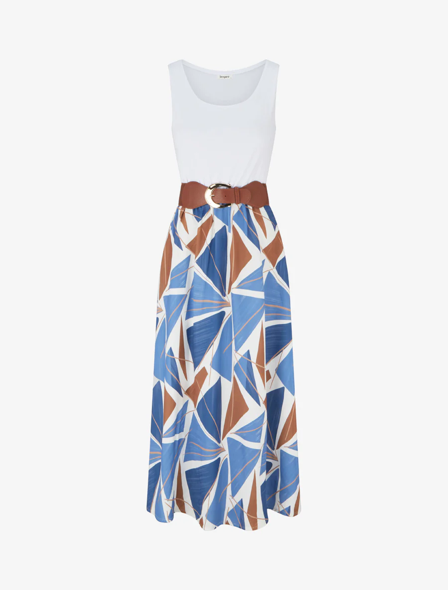 Mouwloze lange jurk met grafische print - Lichtblauw