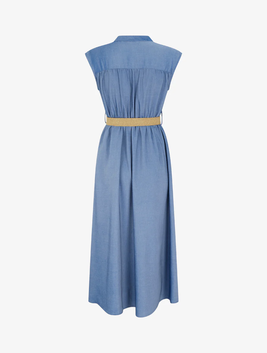 Mouwloze lange jurk met knoopsluiting bij de kraag - Donkerblauw - Image 2