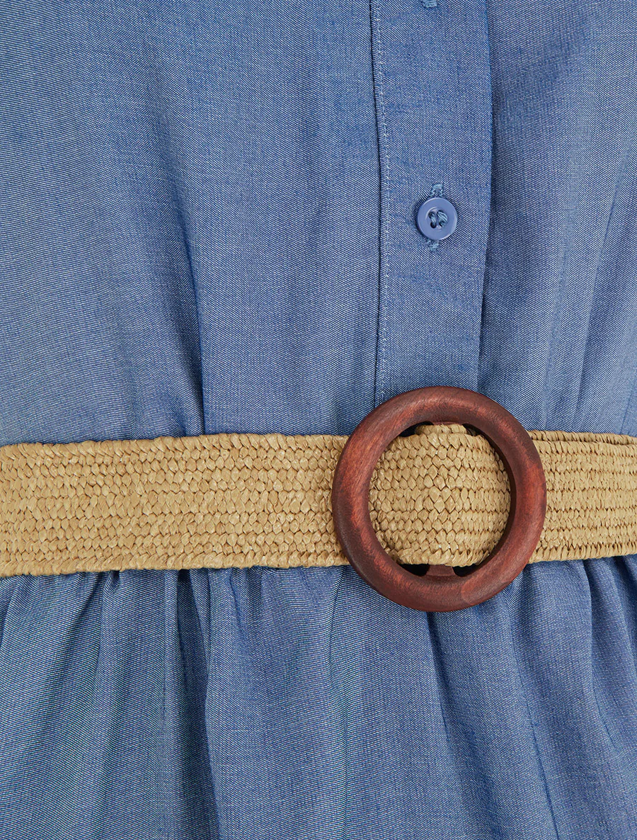 Mouwloze lange jurk met knoopsluiting bij de kraag - Donkerblauw - Image 3