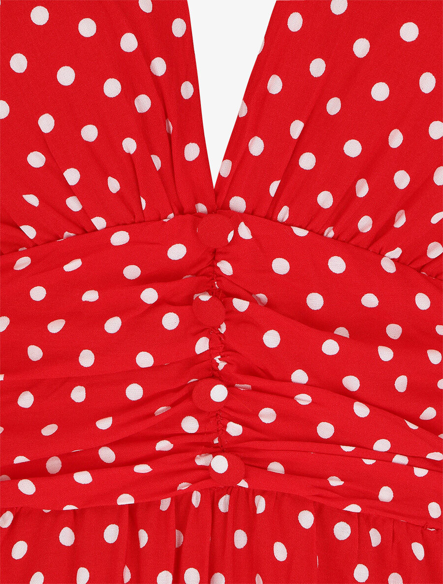Mouwloze lange jurk met stipjes - Rood - Image 3