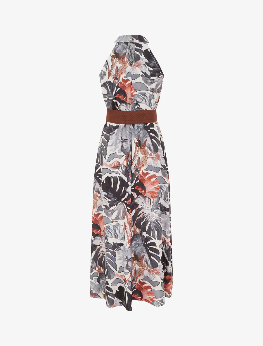 Mouwloze lange jurk met tropische print - Zwart - Image 2